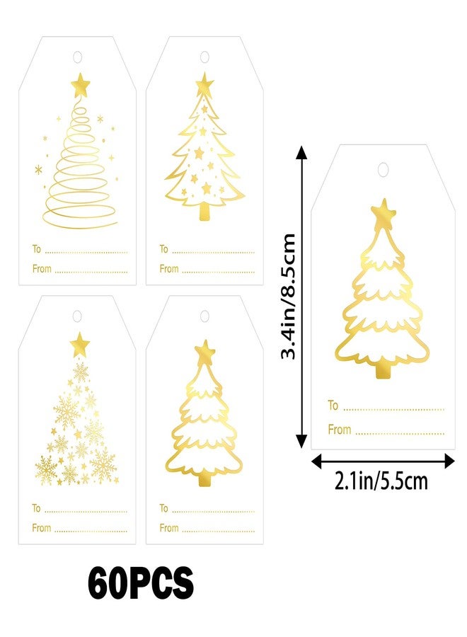 G2PLUS 60Pcs Gold Christmas Gift Tags - 4 Styles Christmas Name Tags, Xmas Tree Holiday Paper Gift Tags with String for DIY Crafts, Party Favors, Gift Exchange, Stocking Stuffers - Image 2